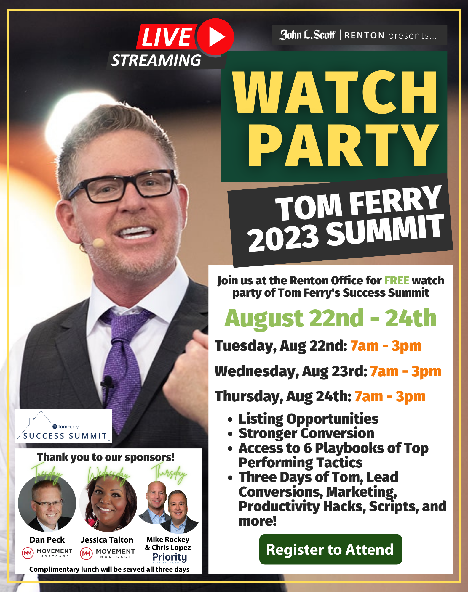 2023 TOM FERRY LIVESTREAM PARTY at the Renton Office John L. Scott